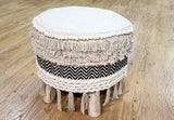 16" Beige And Black Cotton And Natural Round Chevron Ottoman