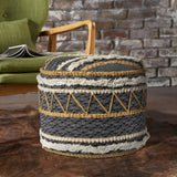 18" Blue Cotton Blend Ottoman