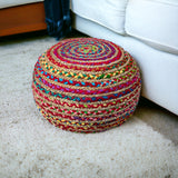 20" Multicolored Jute Ottoman