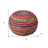 20" Multicolored Jute Ottoman