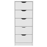 18" White Manufactured Wood Five Drawer Tall and Narrow Dresser