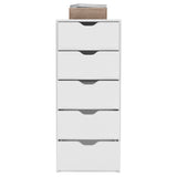 18" White Manufactured Wood Five Drawer Tall and Narrow Dresser