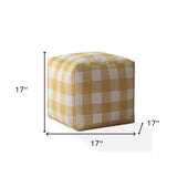 17" Yellow And White Canvas Gingham Pouf Cover