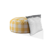 24" Yellow And White Canvas Round Gingham Pouf Cover