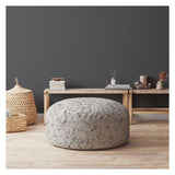 24" Beige Flax Round Abstract Pouf Cover