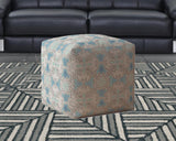 17" Blue Flax Ikat Pouf Cover