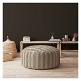 24" Taupe Flax Round Floral Pouf Cover