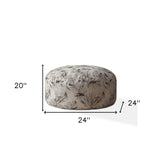 24" Beige Flax Round Floral Pouf Cover