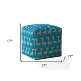 17" Blue And White Cotton Giraffe Pouf Cover