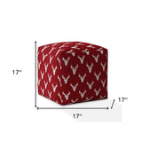 17" Red And White Cotton Stag Pouf Cover