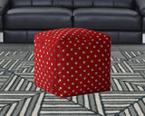 17" Red And White Cotton Polka Dots Pouf Cover