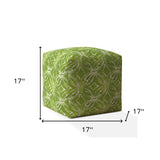 17" Green And White Cotton Damask Pouf Cover