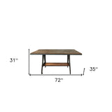 72" Brown And Black Solid Wood And Steel Sled Base Dining Table