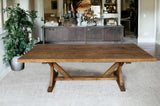 96" Brown Reclaimed Wood Trestle Base Dining Table