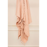 Blush Knitted Throw Blanket with Fringe