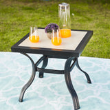 21" Beige and Ivory Square Ceramic Outdoor Side Table