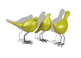 Set of Three Lemongrass Green Polyresin and Metal Bird Sculptures