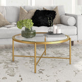 36" Gold Glass And Steel Round Coffee Table