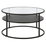 32" Black Glass And Steel Round Coffee Table With Shelf