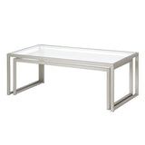 Set of Two 46" Silver Glass And Steel Nested Coffee Tables