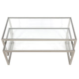 Set of Two 46" Silver Glass And Steel Nested Coffee Tables