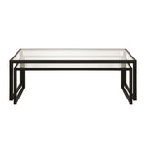 Set of Two 46" Black Glass And Steel Nested Coffee Tables