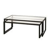 Set of Two 46" Black Glass And Steel Nested Coffee Tables