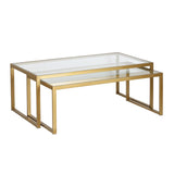 Set of Two 46" Gold Glass And Steel Nested Coffee Tables