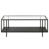 45" Clear And Black Glass And Steel Coffee Table With Shelf