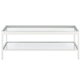 45" Clear Glass And White Steel Coffee Table With Shelf