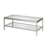 45" Clear Glass And White Steel Coffee Table With Shelf