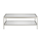 45" Clear Glass And Silver Steel Coffee Table With Shelf