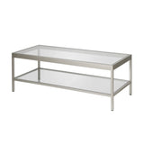 45" Clear Glass And Silver Steel Coffee Table With Shelf