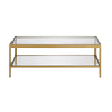 45" Clear Glass And Gold Steel Coffee Table With Shelf