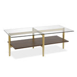 47" Gold Glass And Steel Coffee Table With Shelf