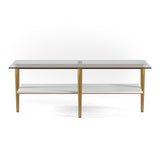 47" Gold Glass And Steel Coffee Table With Shelf