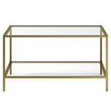 32" Gold Glass And Steel Square Coffee Table With Shelf