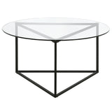 35" Black Glass And Steel Round Coffee Table