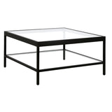 32" Black Glass And Steel Square Coffee Table With Shelf