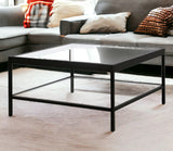 32" Black Glass And Steel Square Coffee Table With Shelf