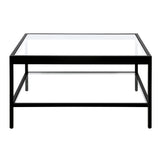 32" Black Glass And Steel Square Coffee Table With Shelf