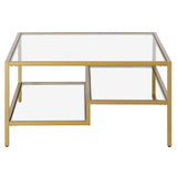 32" Gold Glass And Steel Square Coffee Table With Two Shelves