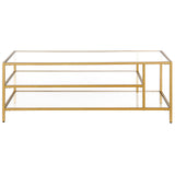 46" Gold Glass And Steel Coffee Table With Two Shelves