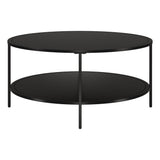 36" Black Glass And Steel Round Coffee Table With Shelf