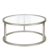 35" Silver Glass And Steel Round Coffee Table