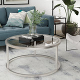 35" Silver Glass And Steel Round Coffee Table