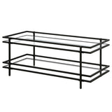 45" Black Glass And Steel Coffee Table With Shelf