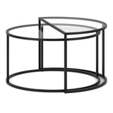 Set of Two 33" Black Glass And Steel Half Circle Nested Coffee Tables