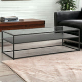 54" Black Glass And Steel Coffee Table With Shelf