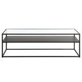 54" Black Glass And Steel Coffee Table With Shelf